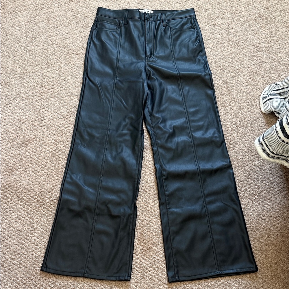 DAZE Black Faux Leather Wide Leg Pants